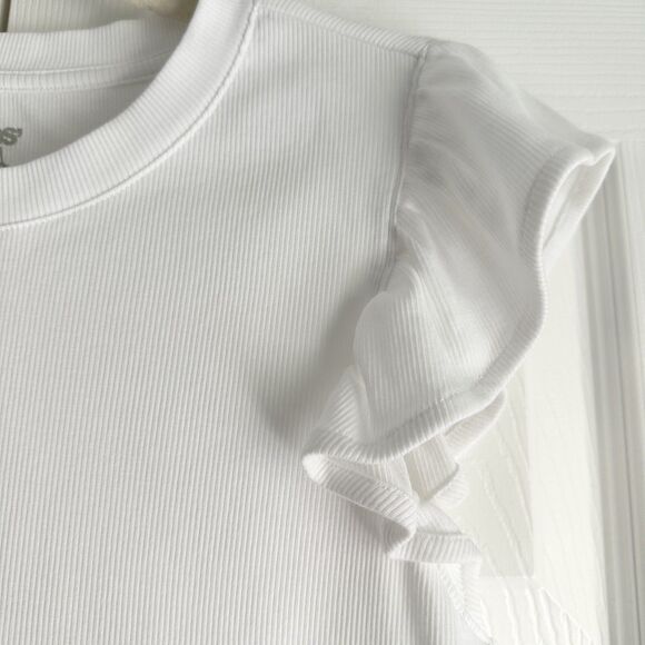 Land's End Tank Top Women's S White Ruffle Sleeve Ribbed Modern Classic Core - Picture 3 of 8